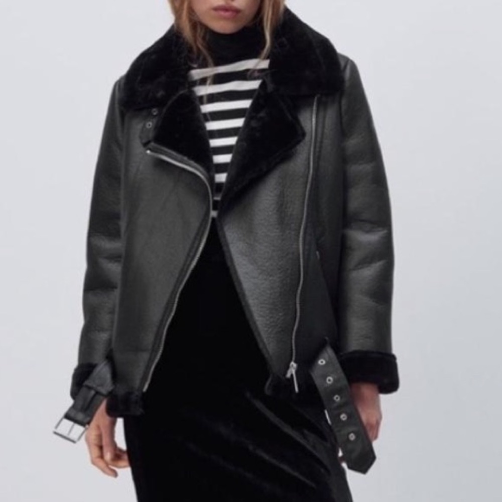 Zara Women's Leather Jacket in Black